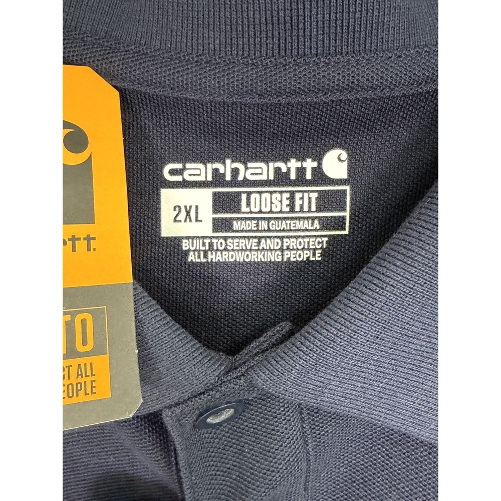 Carhartt NWT Men's Navy Blue 2XL Polo Loose Fit Short Sleeve Pocket Shirt - Picture 4 of 10